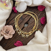 Vriksham South Indian 4 Floral Moggapu Gold Chain-White Red & Green-G19582